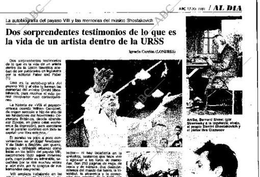 Reportaje sobre la dura vida de los artistas en la URSS, publicado en diciembre de 1981